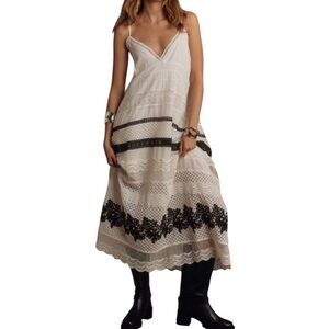 Anthropologie White Maxi Dress with Black Lace Trim